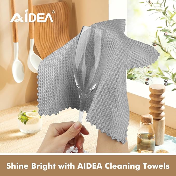 AIDEA Kitchen Towels-12PK, Microfiber Cleaning Cloth for Glass, Lint Free Cloth Polishing Cleaning Rags, Window Wipes, Grey Towels Dishcloths, Microfiber Towels for Car Detailing, Kitchen, Home-11×11"