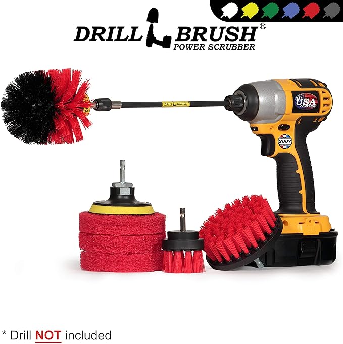 Rotary Drill Brush Cordless Scrubber - Concrete Deck Cleaner - Brick Cleaner - Marble Brush - Cordless Scrub Brush - Bathroom Cleaner Pads - Marble Shower Cleaner - Bathtub Stain Cleaner