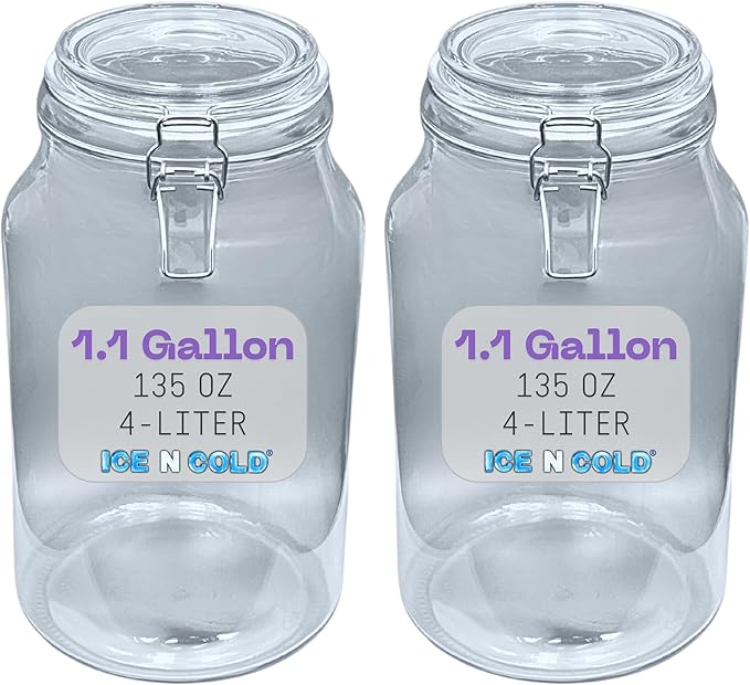 Airtight Glass Storage Jars with Clamp Lid – Food Storage Containers with Rubber Gasket Seal – Pantry & Kitchen Canisters for Dry Goods, Coffee, Sugar, Pasta – 0.4L to 4L Sizes (2, 135oz | 4L)