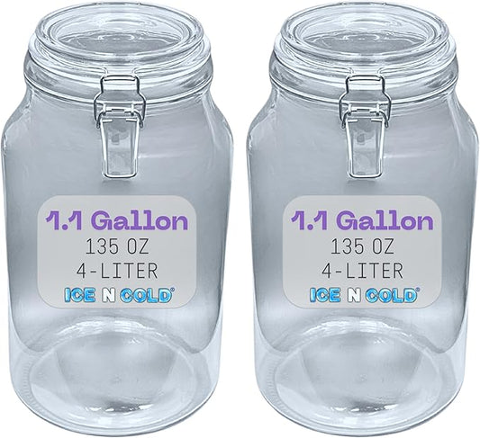 Airtight Glass Storage Jars with Clamp Lid – Food Storage Containers with Rubber Gasket Seal – Pantry & Kitchen Canisters for Dry Goods, Coffee, Sugar, Pasta – 0.4L to 4L Sizes (2, 135oz | 4L)