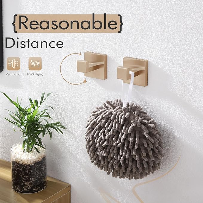 KOKOSIRI Robe Hooks for Bathrooms Towel Hooks Coat Hook Kitchen Garage Heavy Duty Wall Mounted Champagne Bronze Stainless Steel, 2 Pack B1010CPG-P2