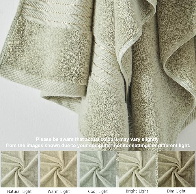COZYART Luxury Sage Green Bath Towels Set 3 pcs, Turkish Cotton Hotel Large Bath Towels for Bathroom, Thick Bathroom Sets of 3 with 1 Bath Towel, 1 Hand Towel, 1 Washcloth, 650 GSM
