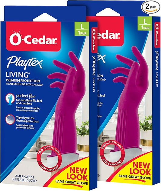 Playtex Living Rubber Cleaning Gloves, Premium Protection Reusable Household Gloves, Large (2 Pairs)