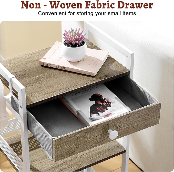 FAVOOSTY 3-Tier Bathroom Ladder Shelf Floor Storage Shelf with Drawer Freestanding Shelving Unit Bookcase End Table for Bathroom Living Room,Balcony-White