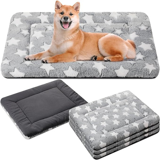 VitalCozy 4 Pcs Winter Dog Crate Pads, Ultra Soft Warm Washable Dog Cat Bed Mat for Pet Crate Comfortable Replaceable Reversible Kennel Pad for Small, Medium, Large Dogs(24 x 36 x 1.6 Inch,Gray)