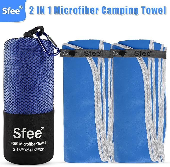 2 Pack Microfiber Travel Towel, Quick Dry Camping Towel Super Absorbent Compact Lightweight Sports Gym Towels Set for Gym, Hiking, Pool, Backpacking, Bath, Yoga