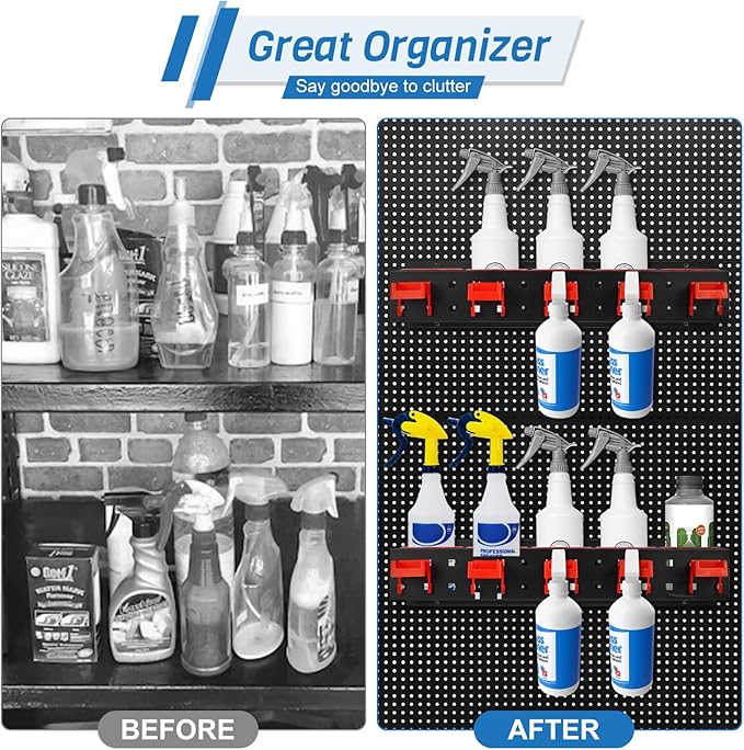 2 Sets Wall-Mounted Spray Bottle Storage Rack,Universal Holder with Car Cleaning Brush Kits & Removable Hooks,Hanging Rail Accessory Display,Auto Detailing Tools Hanger & Bottle Organizer for Garage