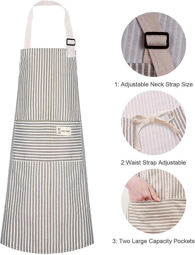 Lofekea Aprons 2 Pack Adjustable Bib Aprons with 2 Pockets Cotton Linen Cooking Kitchen Chef Apron for Women and Men