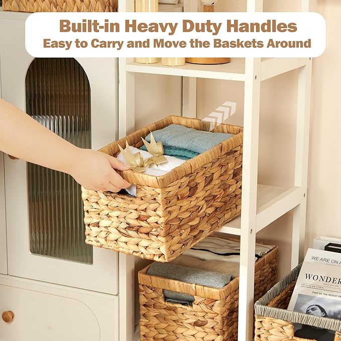 Wicker Storage Basket 2 Pack, Water Hyacinth Storage Baskets with Built-in Handles, Large Wicker Baskets for Storage & Organizing, Natural