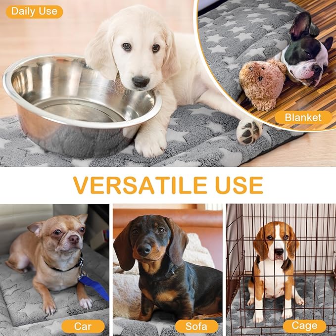 VitalCozy 4 Pcs Winter Dog Crate Pads, Ultra Soft Warm Washable Dog Cat Bed Mat for Pet Crate Comfortable Replaceable Reversible Kennel Pad for Small, Medium, Large Dogs(18 x 24 x 1.6 Inch,Gray)