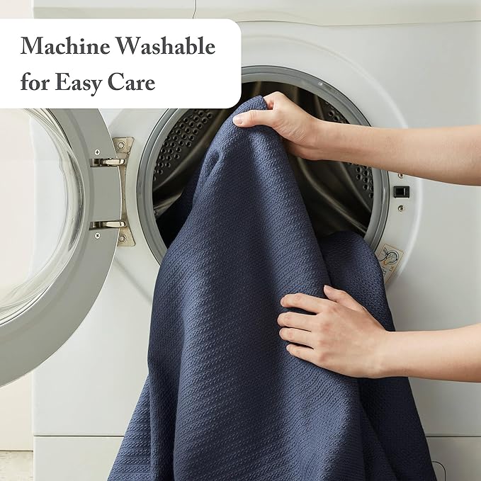 Madison Park Liquid Cotton Blanket Breathable, Softer Ring Spun Weave, Diamond Motif, Luxurious 100% Cotton All Seasons Lightweight Summer Blanket for Bed, Couch, Office, Navy, King