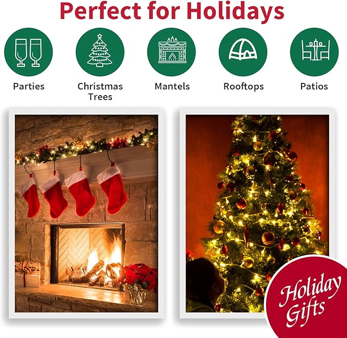LAMPHOME 300 LED Warm White Christmas Lights, 64.8 Ft Ultra Bright Waterproof Christmas Mini Tree String Lights with Green Wire for Indoor and Outdoor Use, Christmas Trees, Holidays, Patios Garden