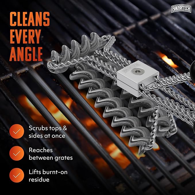 Tactical Safety Grill Brush - Heavy-Duty BBQ Grill Cleaning Brush with Stainless Steel Springs, Large Handle for Deep Cleaning - Great, Made in USA