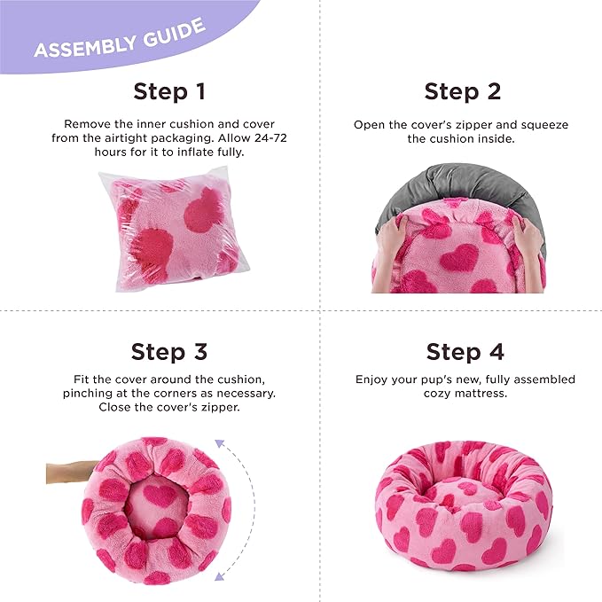 LE SURE Donut Medium Dog Bed - Round Cat Beds for Indoor Cats Anti-Anxiety Calming Pet Beds, Washable Cute Modern Beds with Teddy Sherpa Plush & Anti Slip Bottom, 30 Inch, Heart Pink