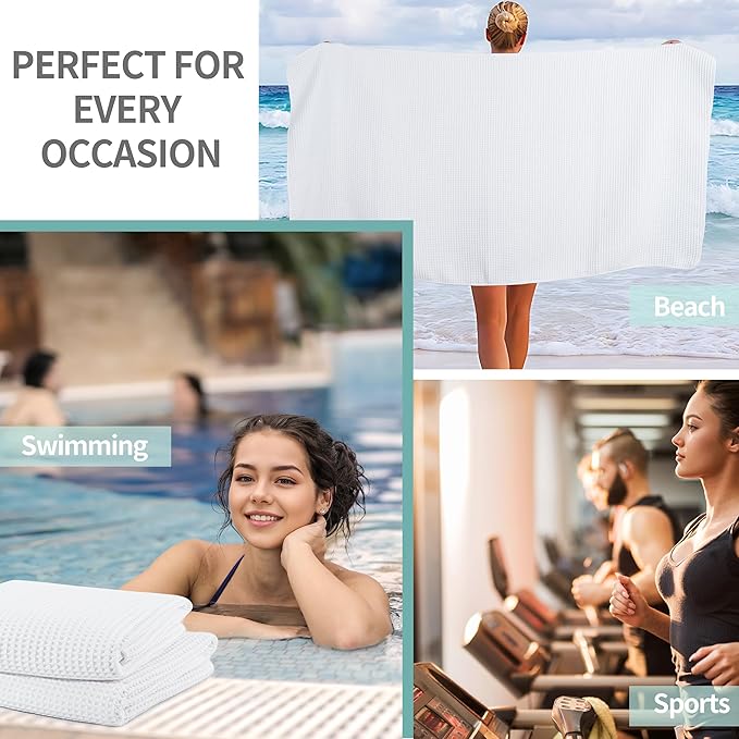 Microfiber Waffle Bath Towels, 4 Pieces, Soft, Absorbent, Fast Drying, Lint Free 430 GSM (White)