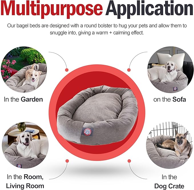 Majestic Pet 40 Inch Micro Velvet Calming Dog Bed Washable – Cozy Soft Round Dog Bed with Spine for Head Support - Fluffy Donut Puppy Mat 40x29x9 (inch) Large - Vintage (2025)