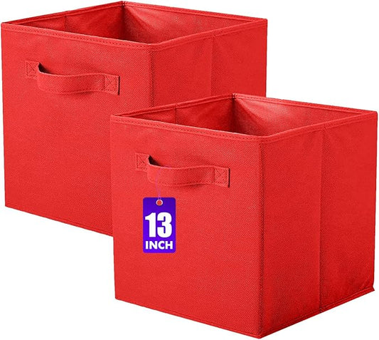 ShellKingdom Storage Bins, Foldable Fabric Storage Cubes And Cloth Storage Organizer Drawer For Closet And Toys Storage, 13 X 13 X 13 INCH, 2 Pack (Red)