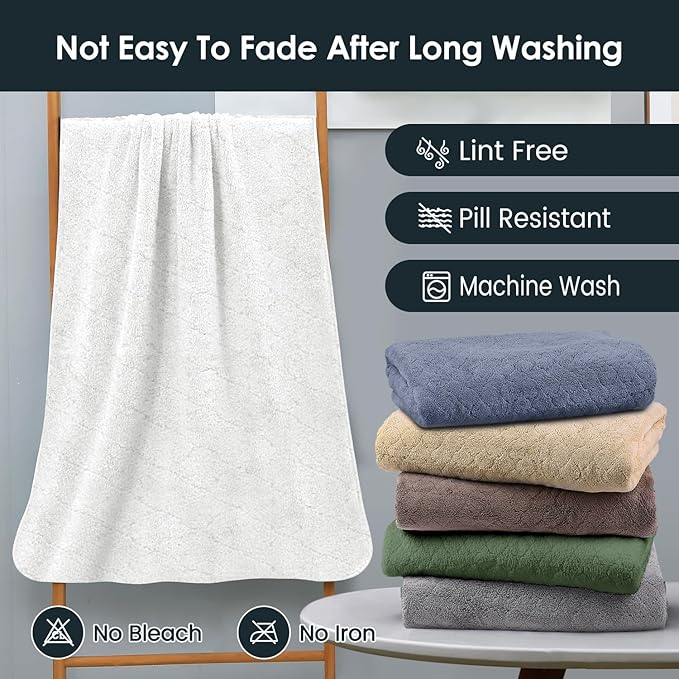 Microfiber Bath Towels Set of 2, 30 in x 60 in, Oversized, Ultra Soft, Super Absorbent, Fast Drying, No Fading Large Bathroom Towel Set for Sport, Travel, Fitness, SPA,Yoga (Coral Fleece - White)