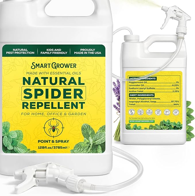 Natural Spider Repellent Spray – Indoor Spider Spray with Peppermint & Lavender, Family & Pet Friendly – Fresh Scent Spider Remover for Bedrooms, Bathrooms, Garage, and More, Spray Trigger Gallon