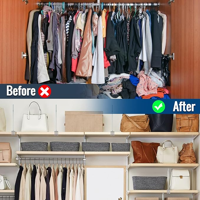 4 Pack Clear Acrylic Shelf Dividers for Closet Shelf Organizer of Bedroom Kitchen Office Bathroom Organizer for Clothes Books Hats and Handbags