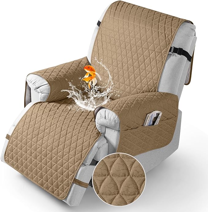 TAOCOCO 100% Waterproof Recliner Cover - Recliner Cover with Non-Slip Granule, Recliner Chair Covers with Elastic Band, Recliner Chair Covers for Reclining Chair(Camel, Oversized-30'')