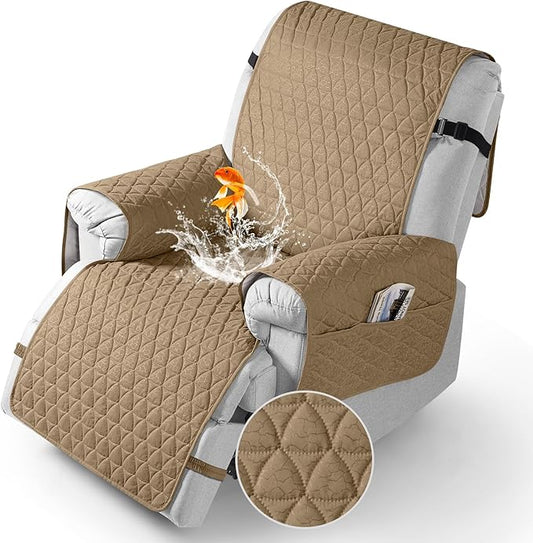 TAOCOCO 100% Waterproof Recliner Cover - Recliner Cover with Non-Slip Granule, Recliner Chair Covers with Elastic Band, Recliner Chair Covers for Reclining Chair (Camel,Small-22'')