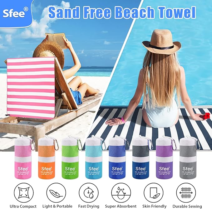 2 in 1 Microfiber Beach Towel, Quick Dry Towel Camping Towel Travel Towel Super Absorbent Compact Lightweight Sports Gym Towels Set for Beach, Gym, Hiking, Pool, Backpacking, Bath, Yoga