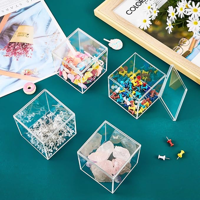Blulu 8 Pcs Clear Acrylic Box with Lid Plastic Jewelry Mini Storage Box Mini Cube Containers for Candy and Tiny Jewelry Easter Party Favor(3.3 x 3.3 x 3.3 Inch,Classic Style)