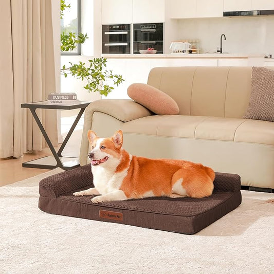 Orthopedic Dog Beds Large Sized Dog, 41x27x6 Inches Memory Foam Pet Bed for Large Dogs, Washable Removable Cover, Nonskid Bottom, Waterproof, Brown Grey