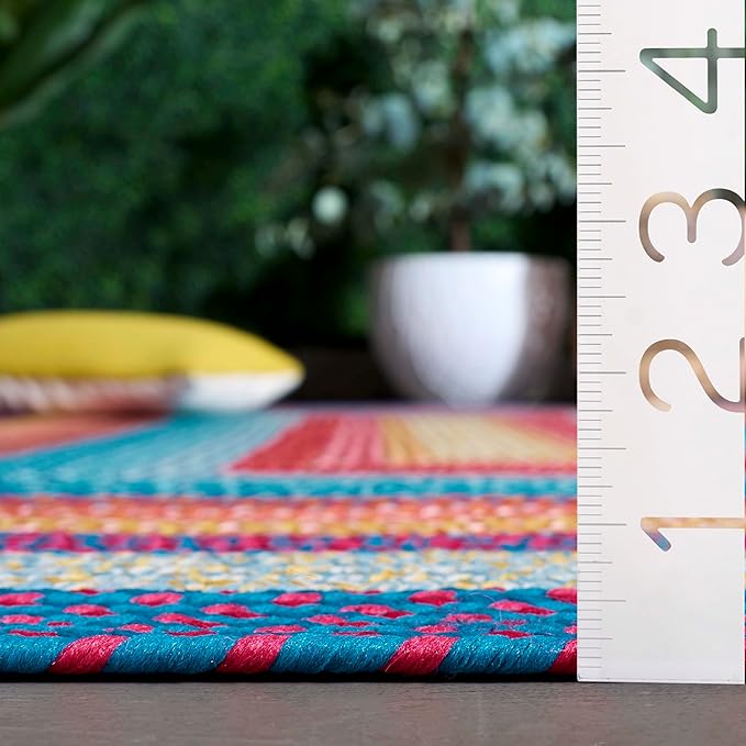 SAFAVIEH Washable Rug Outdoor Braided Collection - 2'3" x 8' Runner, Red & Orange, Handmade & Reversible, Non-Shedding & Easy to Clean, Ideal for Patio, Backyard, Mudroom (BRD308Q)