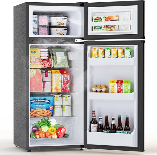 4.5 Cu.Ft Mini Fridge with Freezer, 2-Door Compact Refrigerator With 2 Removable Shelves, 3 Level Adjustable Thermostat, Quiet Efficient for Bedroom, Kitchen, Office, Apartment, Dorm