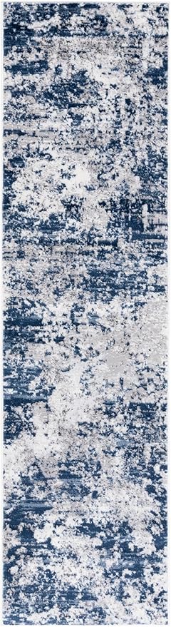 SAFAVIEH Amelia Collection Area Rug - 2'2" x 6' Runner, Ivory & Navy, Modern Abstract Design, Non-Shedding & Easy Cleaning, Ideal for Living Room, Hallway, Foyer, Entryway, Bedroom (ALA705A)