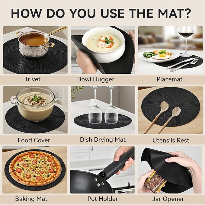 WENWELL 12" Microwave Splatter Cover & Mat, Large Vented Collapsible Splatter Guard Dish Plate Lid & Silicone Round Kitchen Mat for Food