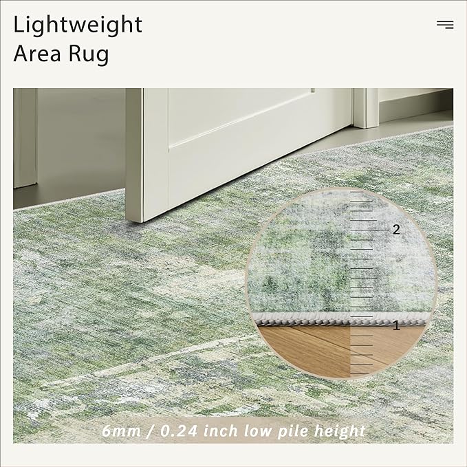 6x6 Green/Ivory Round Rug 6ft Living Room Circle Rug Vintage Round Area Rug Non Slip Indoor Carpet for Dining Room Bedroom
