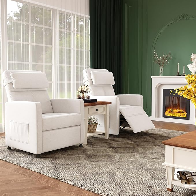 GarveeHome Power Recliner Living Room Lazy Chair Adjustable Electric Reclining Chair Home Theater Seating with Side Pockets & USB Port(White)