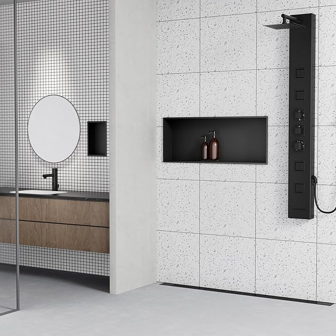 Achelous Stainless Steel Wall Insert Niche - 30" X 12", No Tile Needed, Recessed Shower Shelf Organizer, Matte Black