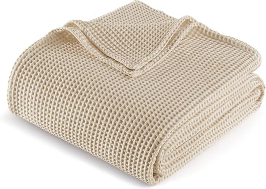 Exclusivo Mezcla 100% Cotton Waffle Weave Throw Blanket, Soft, Lightweight and Breathable Muslin Gauze Blanket for Couch, Sofa, All Season, 50"x70", Khaki