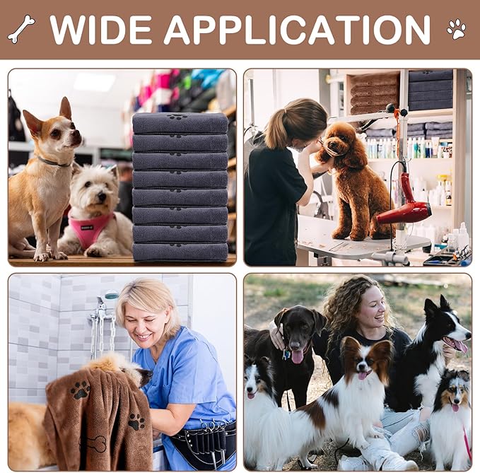 8 Pcs Dog Towels for Drying Dogs Cats Pet Towels Bulk Puppy Microfiber Quick Drying Paw Bath Bathing Supplies Absorbent for Medium Pets(Brown, Gray,40 x 24 Inch)