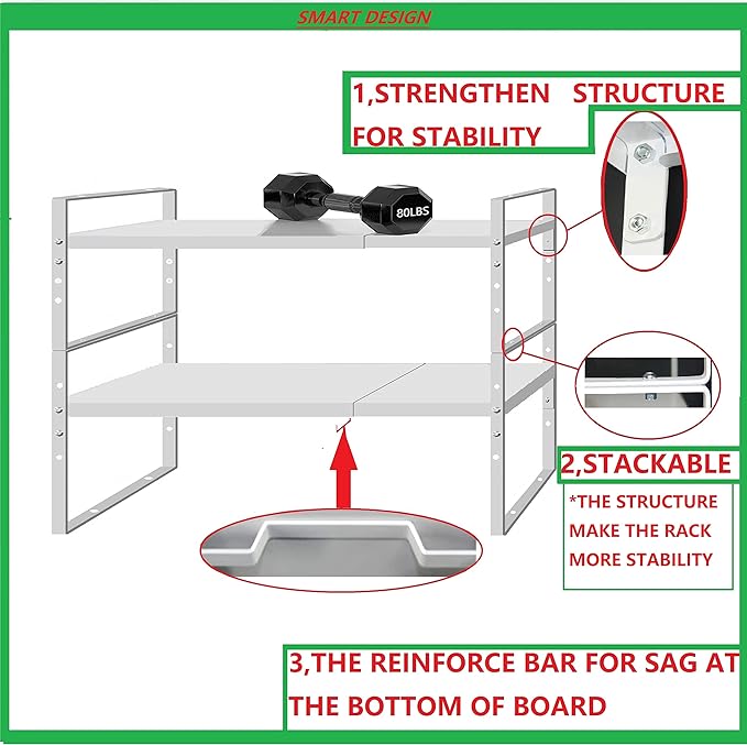 Expandable Stackable Spice Rack Cabinet Shelf Organizer in Cabinets Shelves Kitchen Cupboard Organization Stack up Racks Pantry Countertop Storage Medium/White 3 Packs
