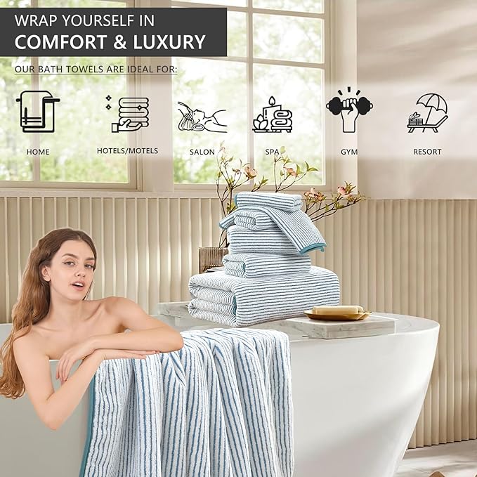 4 Piece Bath Towel Set 35"x70"Oversized Bath Towel for Bathroom Ultra Soft Fluffy Extra Large Bath Sheet Luxury Premium Bathroom Towel Highly Absorbent Quick Dry Shower Towel for Hotel Spa,Lake Blue