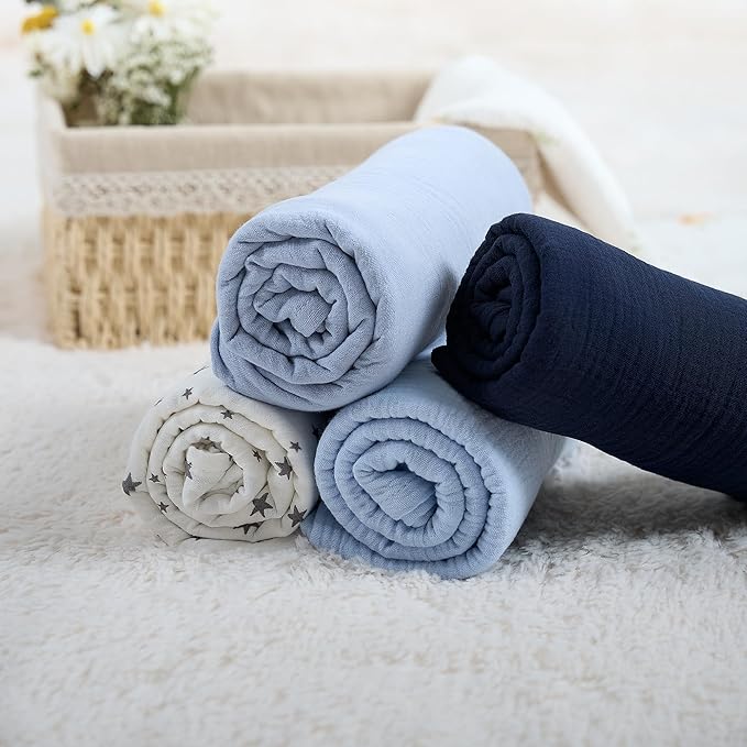 Meracorallo Muslin Swaddle Blanket, 100% Cotton Receiving Blanket Soft and Breathable Swaddle Wrap for Baby Boys and Girls, Navy Blue