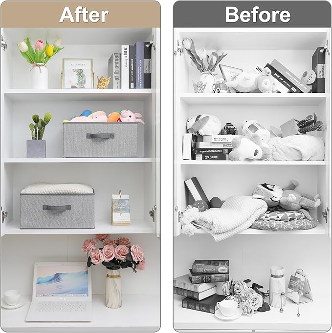 15.7 Inch Storage Baskets, Woven Fabric Bins, Storage Cubes with Reinforced Handles, Organizer Bins for Closet Shelves, Foldable, for Clothes (Gray, 2PCS/15.7*11*7.8inch)