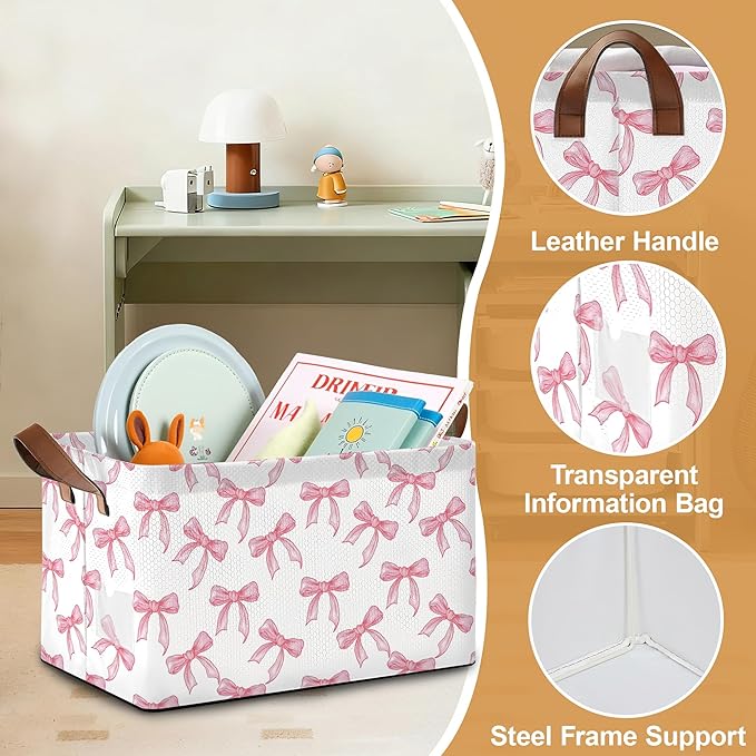 Bowknot Storage Bins with Handles, Collapsible Storage for Clothes, Gift Basket, Blankets & Closet Organization