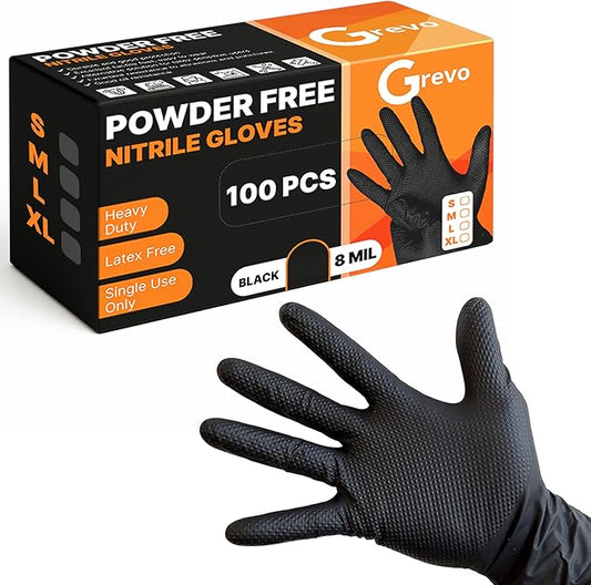 Disposable 5 & 8 Mil Black Nitrile Gloves S-XL – Heavy Duty Latex & Powder-Free – Textured, Chemical-Resistant