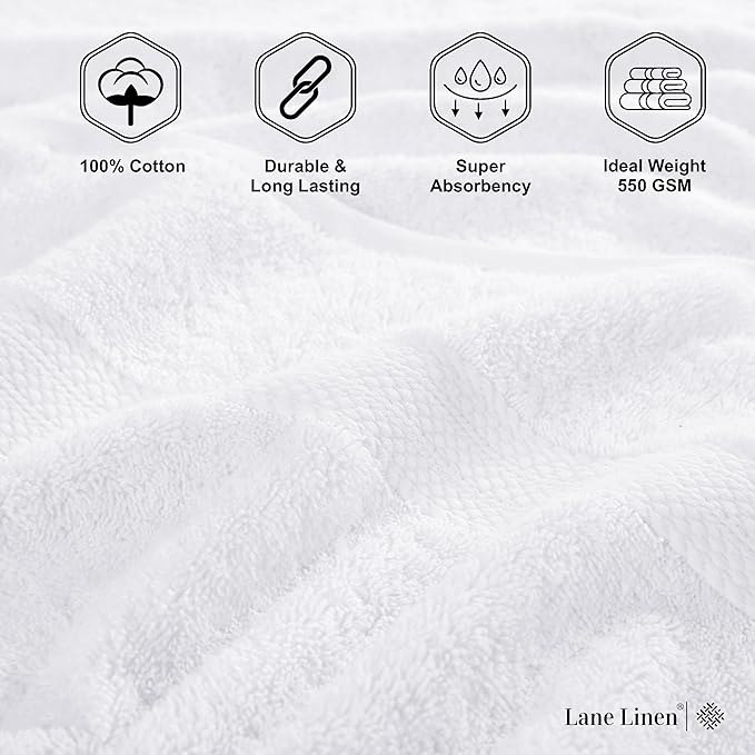 LANE LINEN Cotton Bath Towel Set 18 Piece - Super Soft, Absorbent & Quick Dry - 4 Bath, 8 Washcloths, 6 Hand Towels for Bathroom - Hotel Quality Turkish Towels, Ideal for Spa, Gym & Travel - White