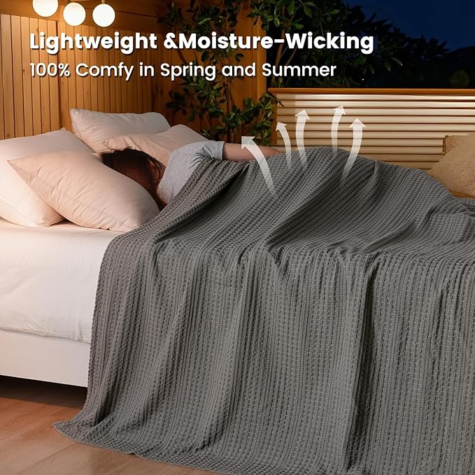 PHF Lightweight Waffle Weave Blanket King Size 104"x 90", Soft Woven Summer Blanket for Hot Sleepers - Aesthetic Home Decor for Couch Bed Sofa, Pet Friendly, Grey