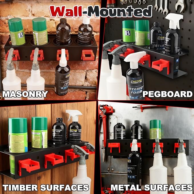 Spray Bottle Holder Wall Mounted, 2-Pack Heavy-Duty Carbon Steel Aerosol Paint Organizer Rack, Spray Aerosol Can Holder, Space Saving Holder for Garage, Workshop, Car Detailing Tools & Shed