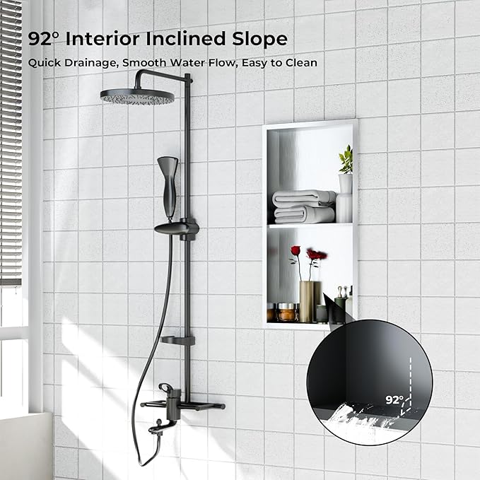Stainless Steel Shower Niche, Recessed Bathroom Shelf with Rustproof Finish, Built-in Wall Shower Shelf Organizer for Shampoo & Toiletries, Easy DIY Installation (Multiple Size Options)
