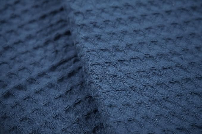 HILLFAIR 100% Combed Cotton Blanket– Queen Size Bed Blanket– Warm Soft All Season Breathable Lightweight Summer Blankets– Waffle Weave Home Decor Bed Blanket- Navy Queen Bed Cotton Blankets/Bedcover