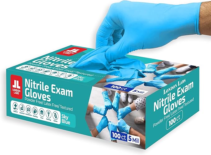 Sky Blue 5 Mil Nitrile Exam Gloves Disposable Latex Free | Medical Rubber Gloves for Doctors, EMT, First Aid Kit, Food Service & Cleaning | Bulk Nitrile for Mechanics (100 CT) - X-Large